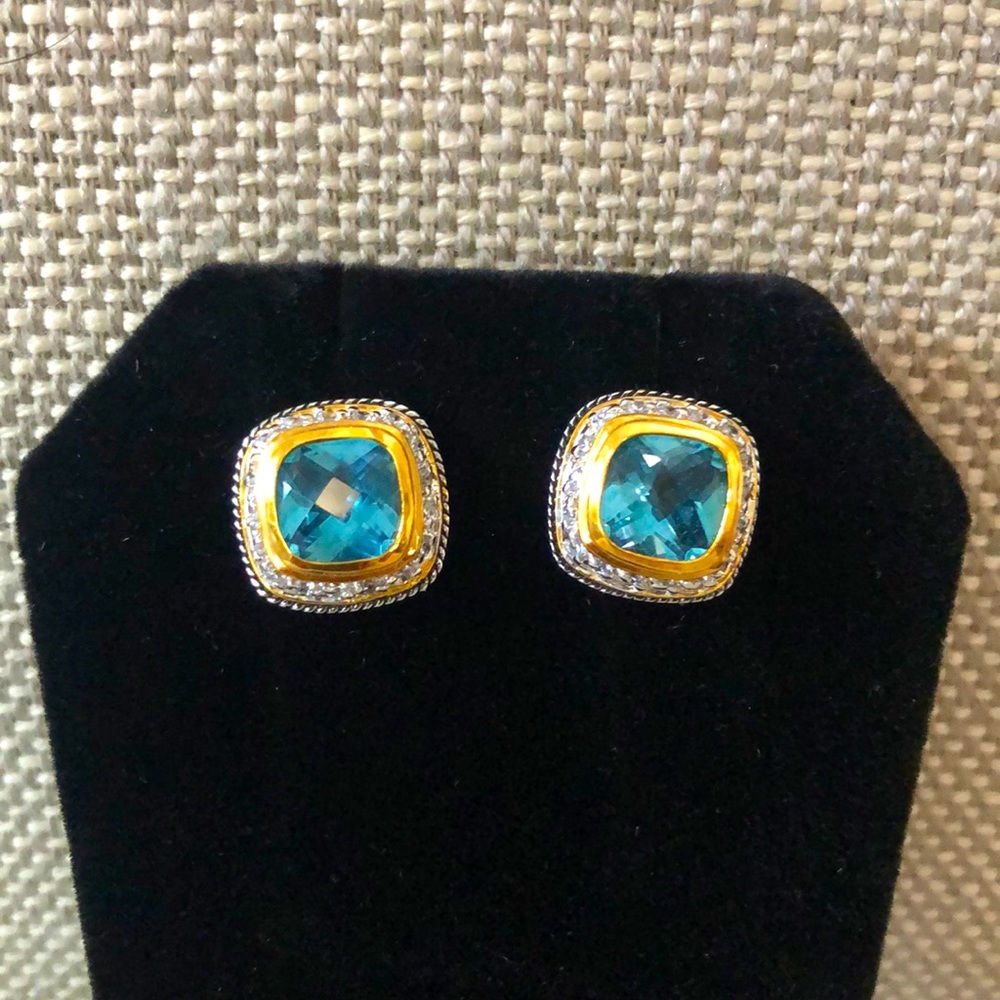 Faux Topaz and Diamond David Yurman-Style Earrings